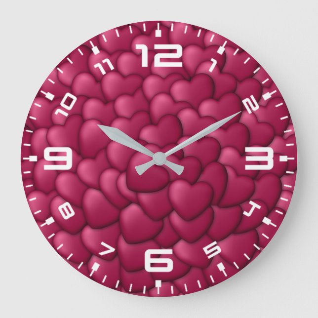 Romantic 3D Red Hearts Pattern-32322 Large Clock (Front)