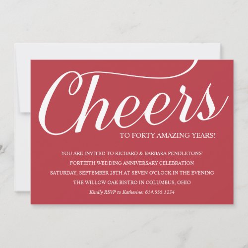 Romantic 40th Wedding Anniversary Party Invitation 5" X 7" Invitation Card