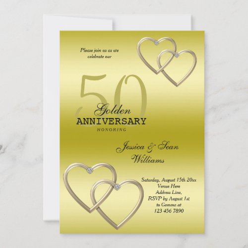 Romantic 50th Gold Wedding Anniversary  Invitation