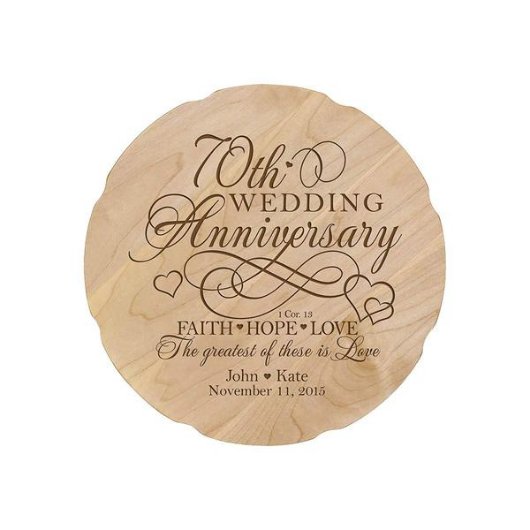 Romantic 70th Wedding Anniversary Wooden Plate (Front)