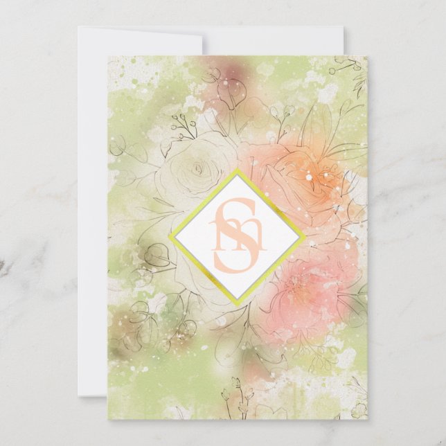 *~ Romantic Abstract AR26 QR  + RSVP Floral  Invitation (Front)