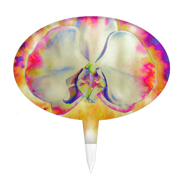 Romantic abstract orchid watercolor painting cake topper (Front)