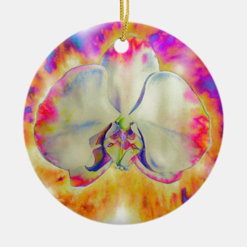 Romantic abstract orchid watercolor painting ceramic ornament