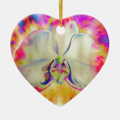 Romantic abstract orchid watercolor painting ceramic ornament