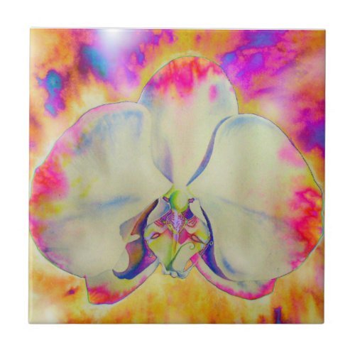 Romantic abstract orchid watercolor painting ceramic tile