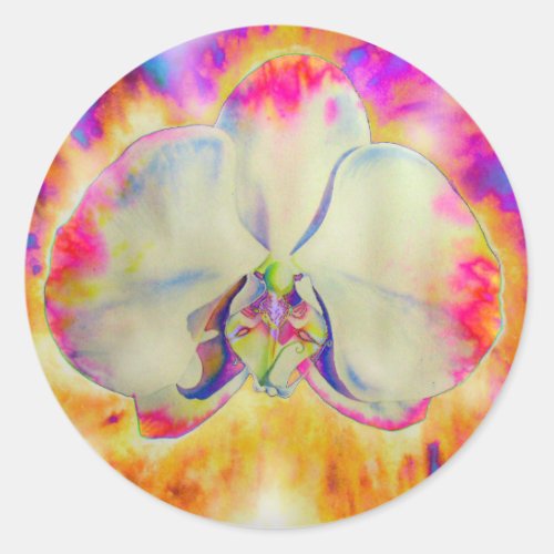 Romantic abstract orchid watercolor painting classic round sticker