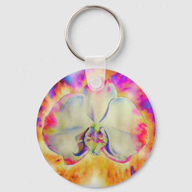 Romantic abstract orchid watercolor painting keychain (Front)