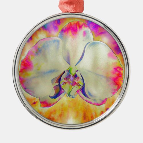 Romantic abstract orchid watercolor painting metal ornament