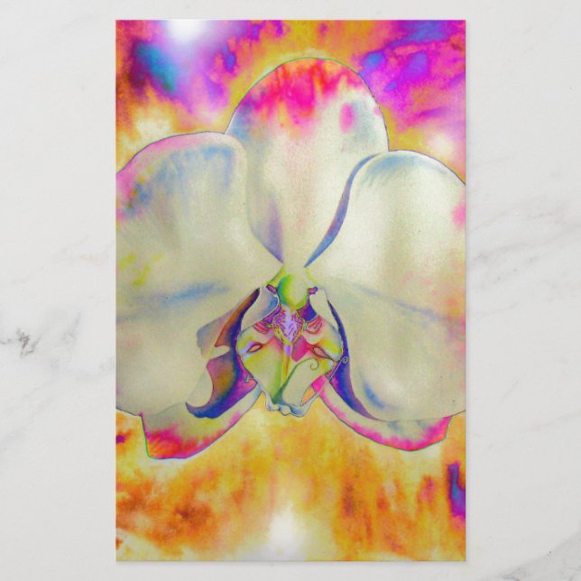 Romantic abstract orchid watercolor painting stationery (Front)