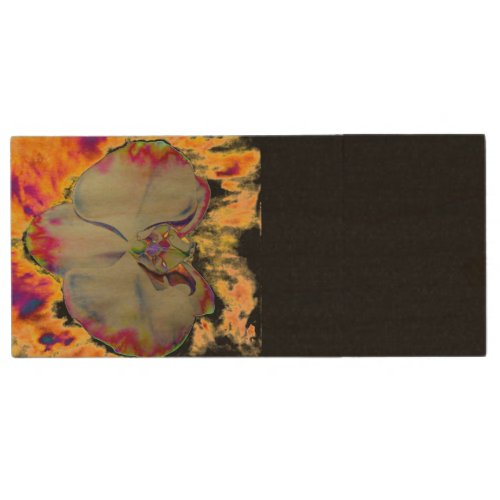 Romantic abstract orchid watercolor painting wood USB flash drive