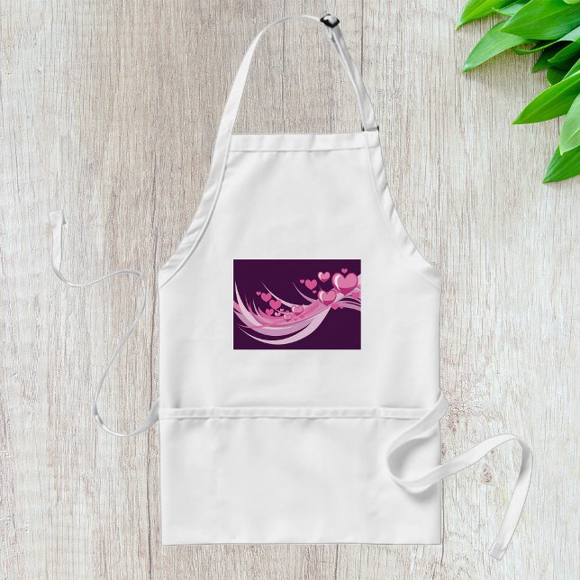 Romantic Abstract Pink Hearts Design On Purple  Adult Apron (Creator Uploaded)