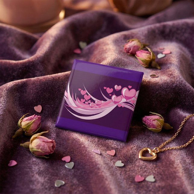 Romantic Abstract Pink Hearts Design On Purple  Button (Creator Uploaded)