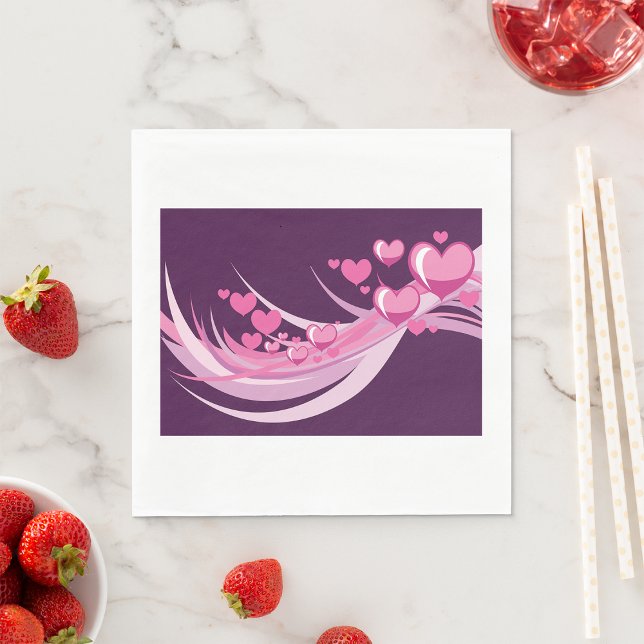 Romantic Abstract Pink Hearts Design On Purple  Napkins (Creator Uploaded)