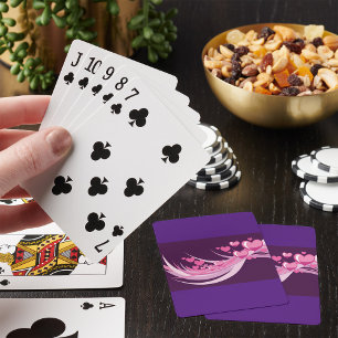 Romantic Abstract Pink Hearts Design On Purple Poker Cards