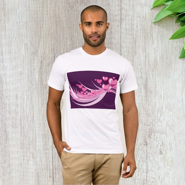 Romantic Abstract Pink Hearts Design On Purple  T-Shirt (Creator Uploaded)