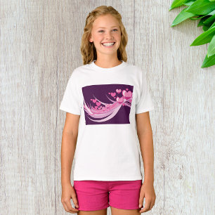 Romantic Abstract Pink Hearts Design On Purple T-Shirt