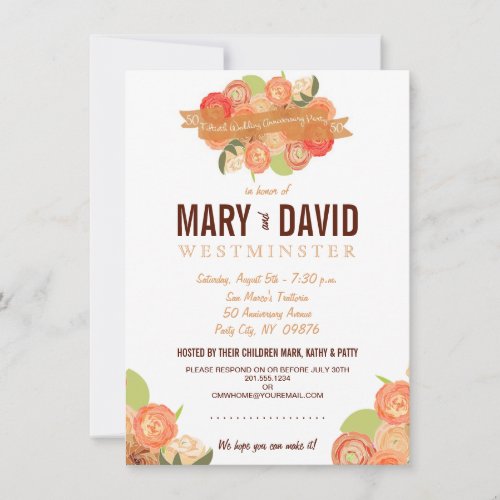 Romantic Abstract Rose 50th Anniversary Party Invitation