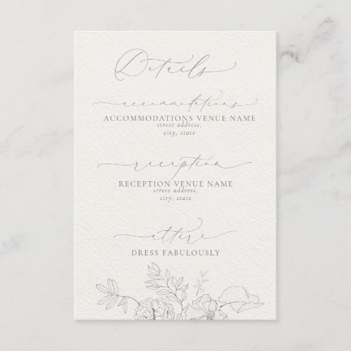 Romantic Airy Calligraphy Floral Watercolor Gray Enclosure Card