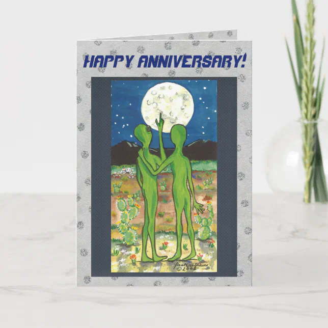 Romantic Aliens Anniversary Card Personalize It! | Zazzle