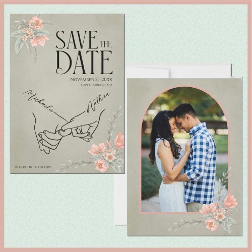 Romantic Almond Watercolor Floral Photo Tattoo Save The Date
