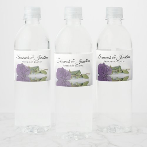 Romantic Amethyst Purple Rose Elegant Wedding Water Bottle Label