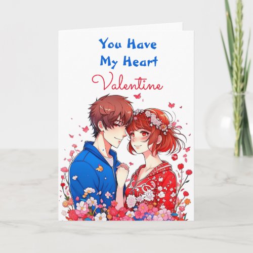 Romantic and Cute Anime Couple Valentines Day Card