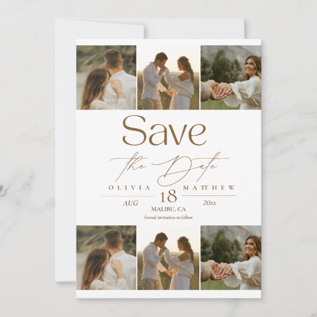 Romantic and Elegant  Photo Collage Wedding  Save The Date (Front)