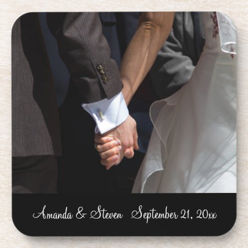 Romantic and Elegant Wedding Couple Holding Hands Coaster