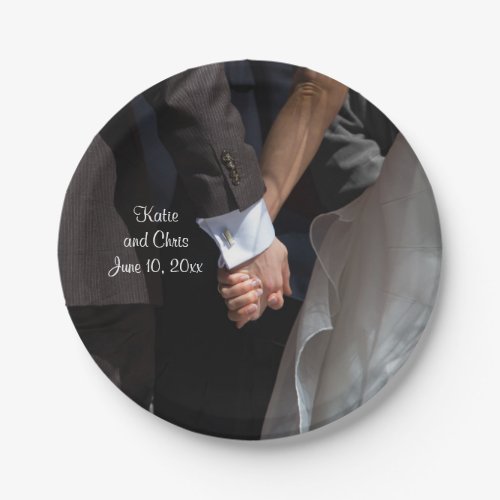 Romantic and Elegant Wedding Couple Holding Hands Paper Plates