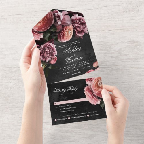 Romantic and Moody Pink Bouquet  All In One Invitation