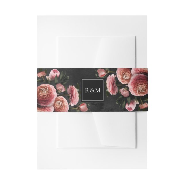 Romantic and Moody Pink Bouquet Invitation Belly Band (Front Example)