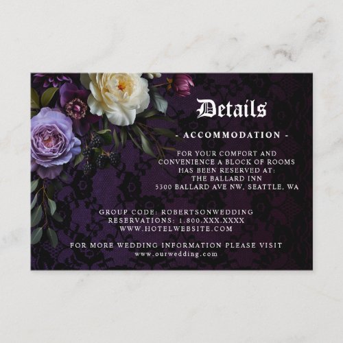 Romantic and Moody Pink Bouquet on Black Details  Enclosure Card