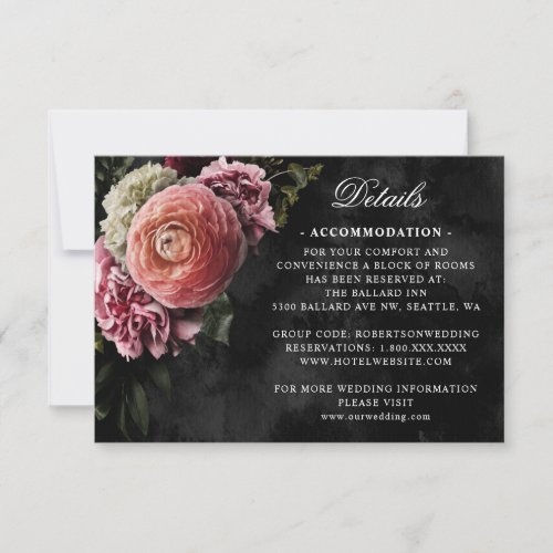 Romantic and Moody Pink Bouquet on Black Details  RSVP Card