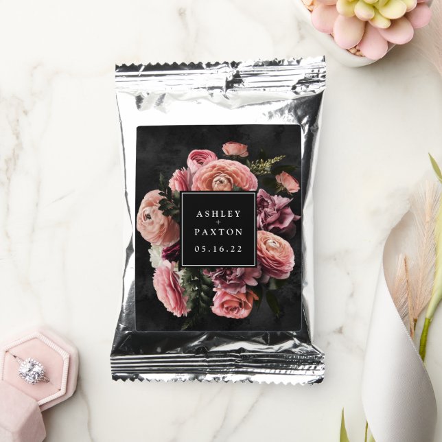 Romantic and Moody Pink Floral Bouquet on Black Coffee Drink Mix (Wedding)