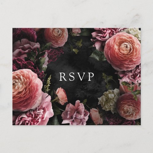 Romantic and Moody Pink Floral  RSVP Postcard