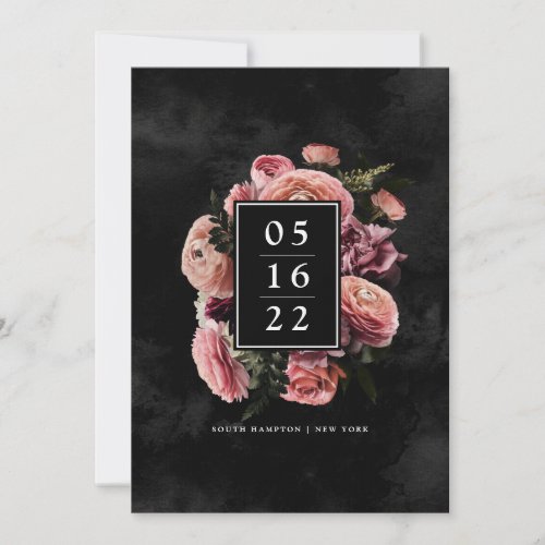 Romantic and Moody Pink  Floral Save the Date Invitation