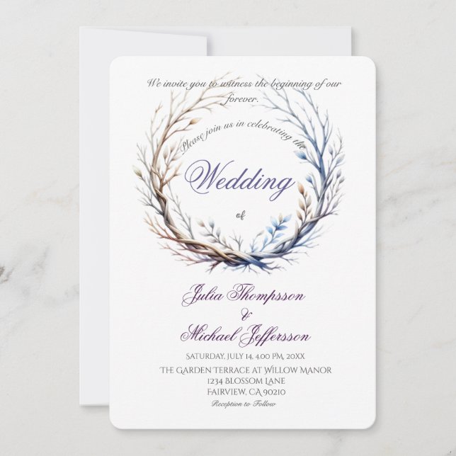 Romantic and Poetic Pastel Lilac Rustic Theme Invitation (Front)