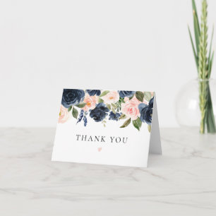 Romantic and Sweet Navy Blush Floral Letterpress Thank You Card