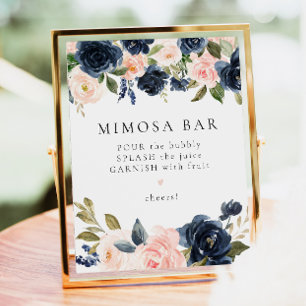 Romantic and Sweet Navy Floral Mimosa Bar Sign