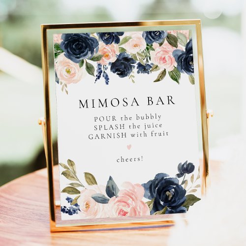 Romantic and Sweet Navy Floral Mimosa Bar Sign