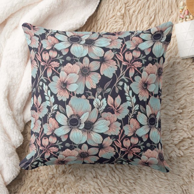 Romantic anemones pattern design 1 throw pillow (Blanket)