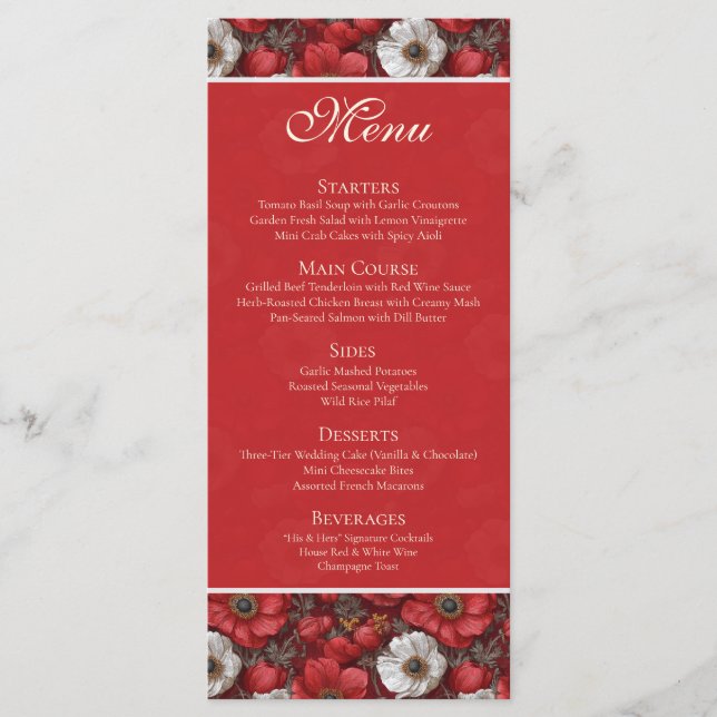 Romantic Anemones Sparkle City Wedding Menu (Front)