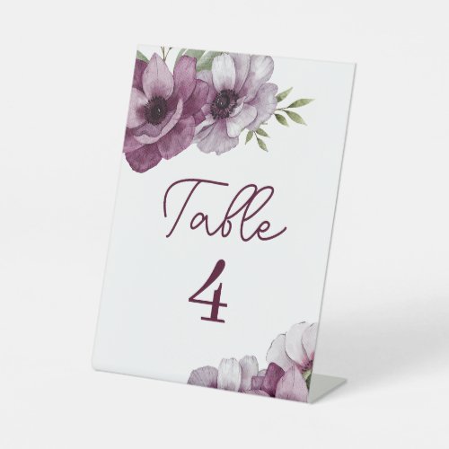 Romantic Anemones Wedding Table Number Pedestal Sign