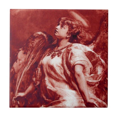ROMANTIC ANGEL AND FEATHER IN PINK WHITERED BROWN TILE