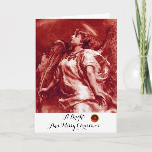 ROMANTIC ANGELFEATHERANTIQUE RED WHITE Christmas Holiday Card