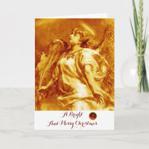 ROMANTIC ANGEL,FEATHER GOLD YELLOW WHITE Christmas Holiday Card