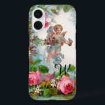 ROMANTIC ANGEL GATHERING PINK ROSES AND FLOWERS iPhone 16 CASE<br><div class="desc">Elegant monogram design, pink roses with cupid ,  vintage style design for Christmas and Valentine&#39;s Day digital graphics and design by Bulgan Lumini (c)</div>