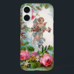 ROMANTIC ANGEL GATHERING PINK ROSES AND FLOWERS iPhone 16 CASE<br><div class="desc">Elegant monogram design, pink roses with cupid ,  vintage style design for Christmas and Valentine&#39;s Day digital graphics and design by Bulgan Lumini (c)</div>