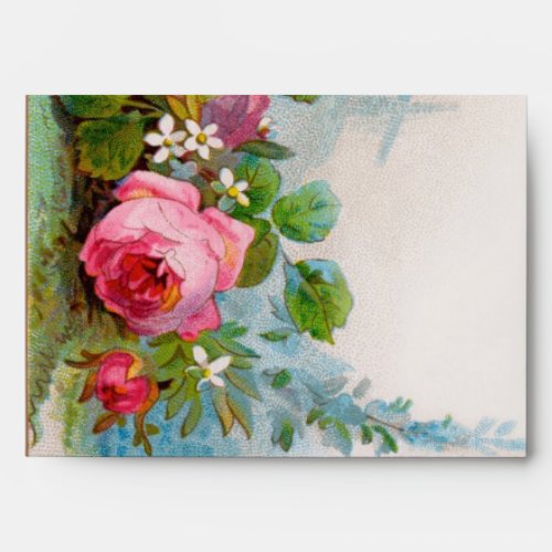 ROMANTIC ANGEL GATHERING PINK ROSES AND FLOWERS ENVELOPE