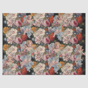 ROMANTIC ANGEL GATHERING PINK ROSES AND FLOWERS TISSUE PAPER